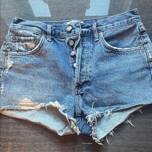 AGOLDE Women's distressed  Blue Denim Shorts